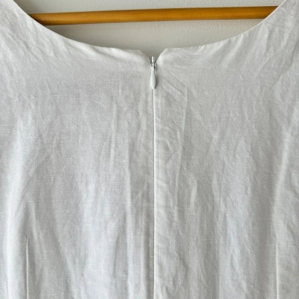 Loft - Linen Blend Embroidered Summer Dress in White & Blue - Picture 6 of 9